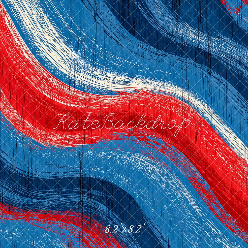 Kate Abstract Red Blue White Painted Waves Backdrop Designed by Angela Miller