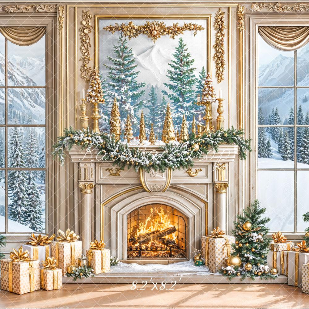 Kate Christmas Tree Gorgeous Fireplace Winter Window Backdrop Designed by Emetselch
