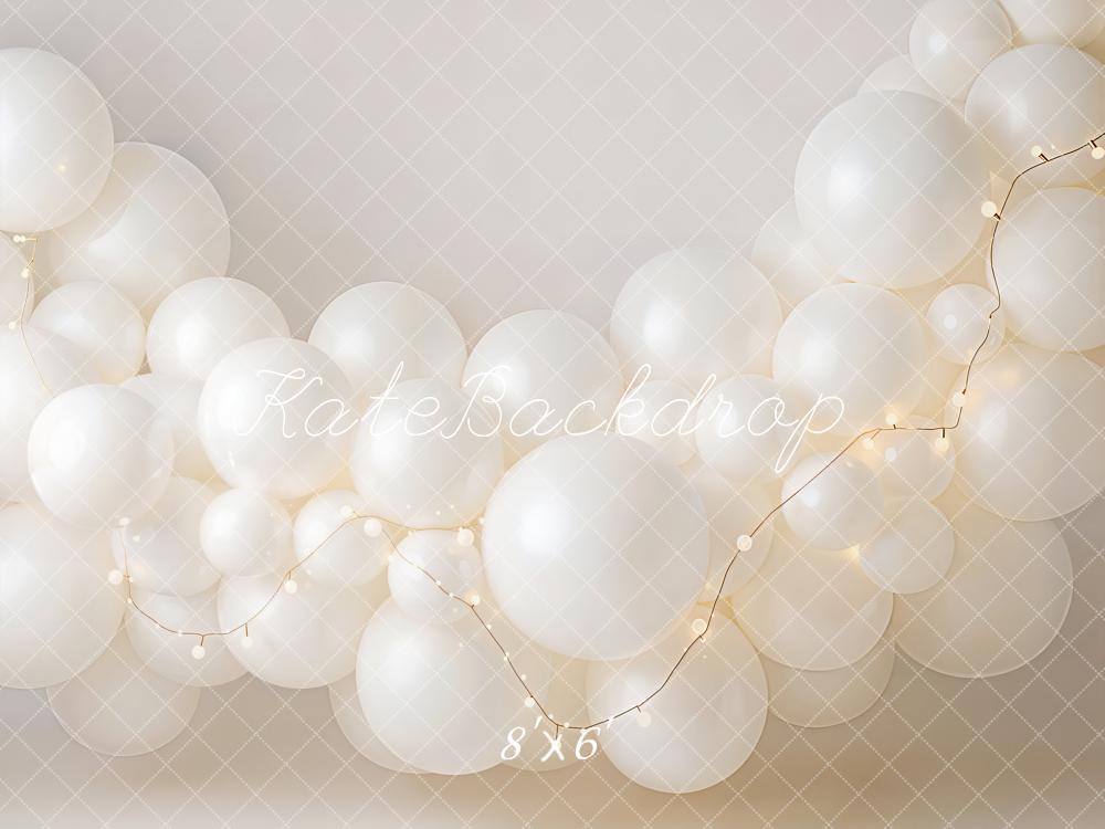 Kate Cake Smash White Balloon Garland String Lights Printed Backdrop Designed by Emetselch