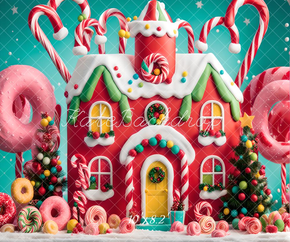 Kate Christmas Candy House Donut Lollipop Pink Backdrop Designed by Emetselch