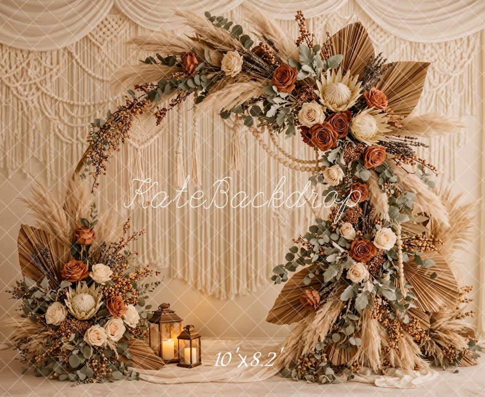 Kate Mother's Day Boho Flower Arch Macrame Lantern Beige Backdrop Designed by Emetselch
