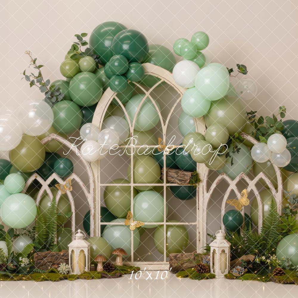 Kate Cake Smash Green Balloon Garden Arch Window Printed Backdrop Designed by Emetselch