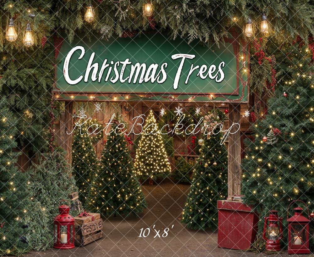 Kate Christmas Trees Rustic Lanterns Barn Backdrop Designed by Emetselch