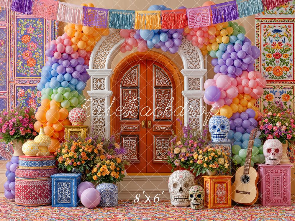 Kate Day Of The Dead Arch Door Balloons Skulls Flowers Backdrop Designed by Emetselch