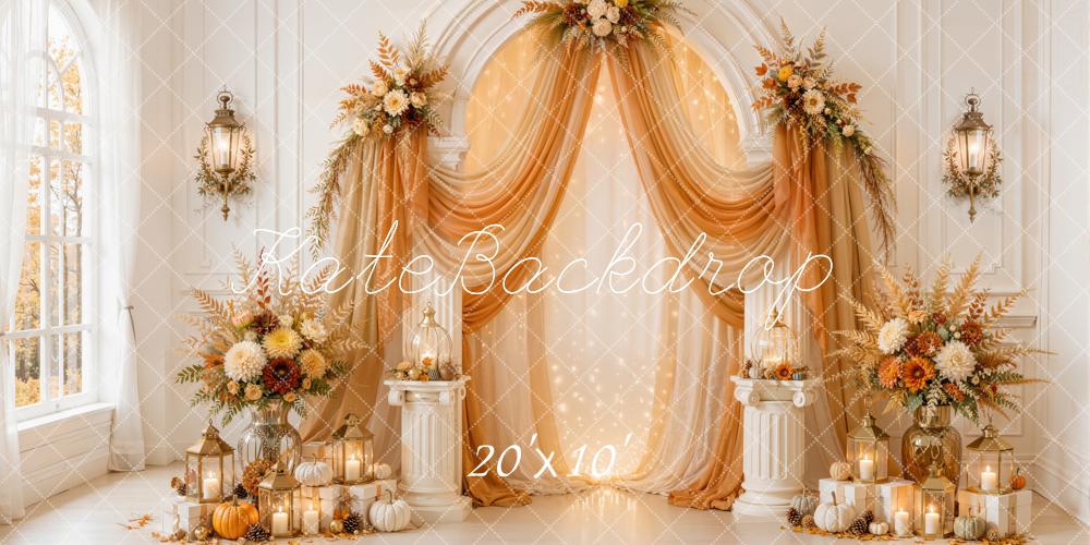 Kate Fall Drapes Flower Arch Pumpkin Candle Lantern Printed Backdrop Designed by Emetselch