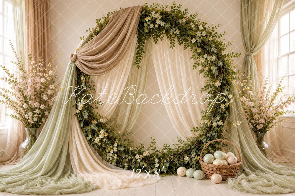 Kate Easter Floral Arch Egg Basket Drapery Printed Backdrop Designed by Ashley Ward