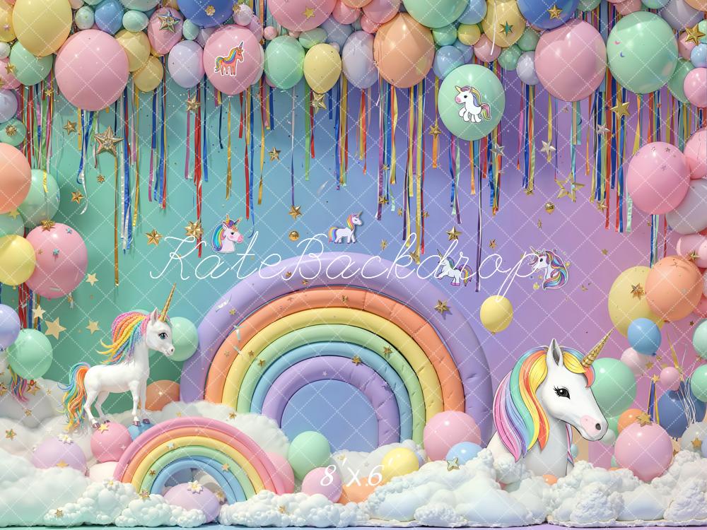 Kate Cake Smash Unicorn Rainbow Clouds Balloons Backdrop Designed by Emetselch