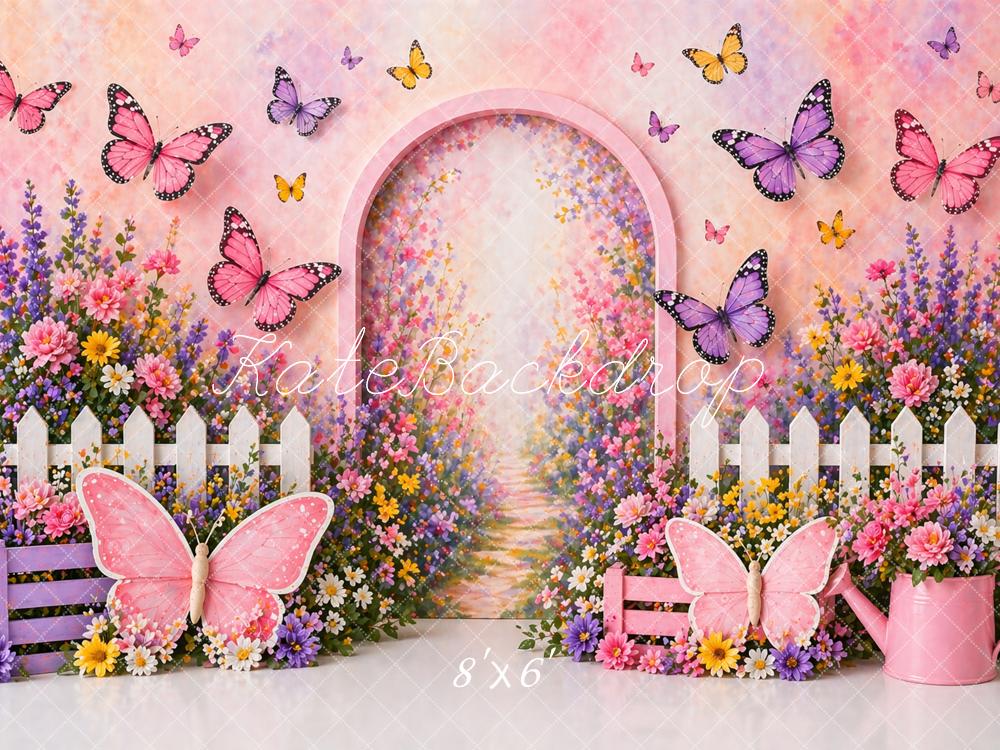 Kate Butterfly Flower Arch Garden Fence Printed Backdrop Designed by Caitlin Lynch