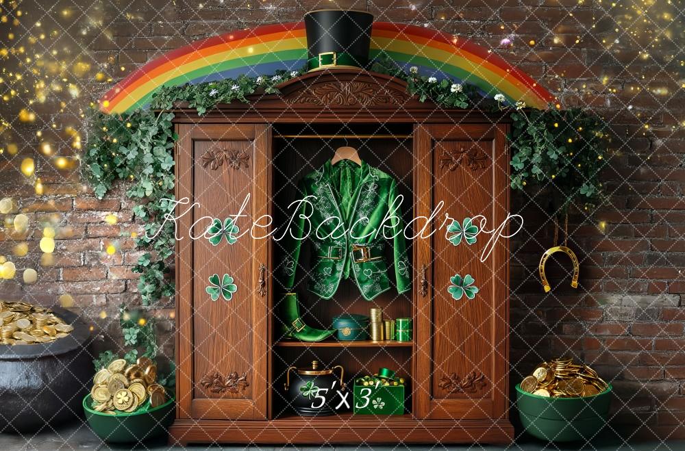 Kate Shamrock Leprechaun Rainbow Closet Printed Backdrop Designed by Mini MakeBelieve