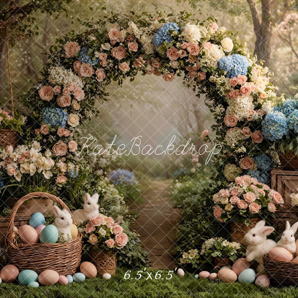 Kate Easter Bunny Flower Arch Pastel Eggs Forest Printed Backdrop Designed by Emetselch