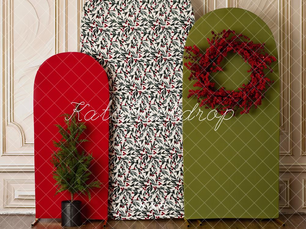 Kate Christmas Red Green Holly Berry Wreath Panels Printed Backdrop Designed by Mandy Ringe Photography