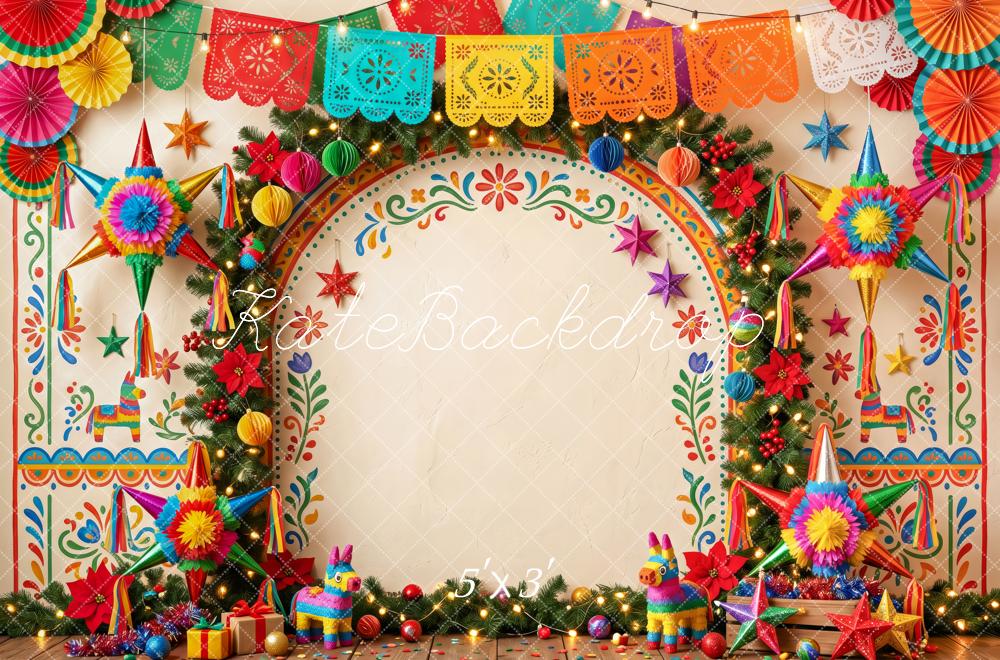 Kate Christmas Mexican Fiesta Papel Picado Piñata Arch Printed Backdrop Designed by Patty Roberts