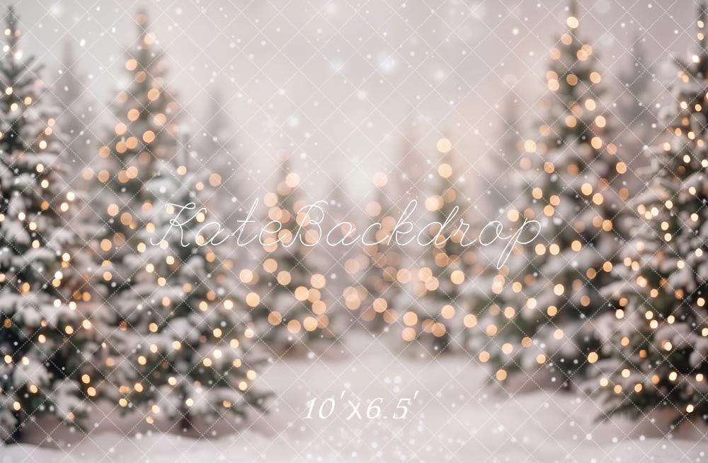 Kate Christmas Snowy Pine Trees Bokeh Printed Backdrop Designed by Emetselch