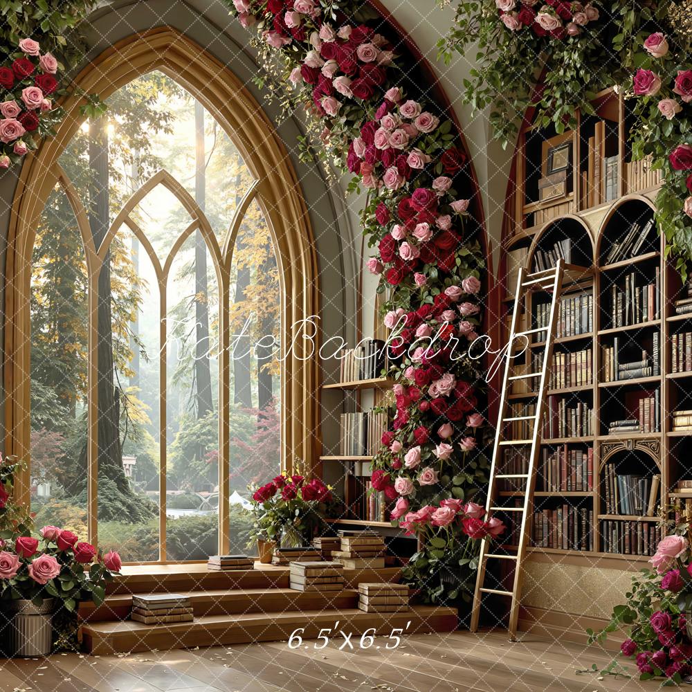 Kate Spring Flower Arch Library Bookshelves Window Backdrop Designed by Mini MakeBelieve