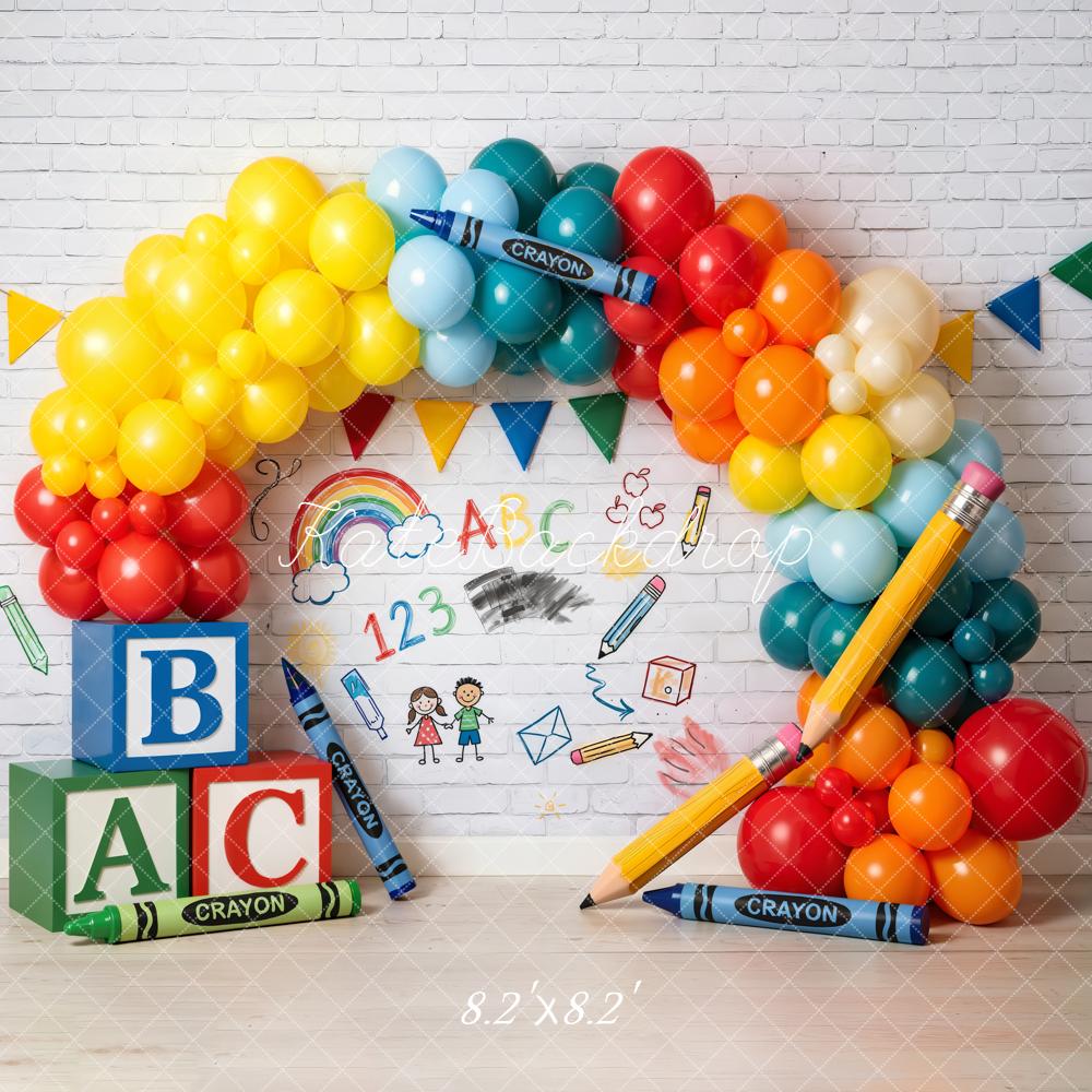 Kate Back To School Balloons Crayons ABC Blocks Backdrop Designed by Emetselch