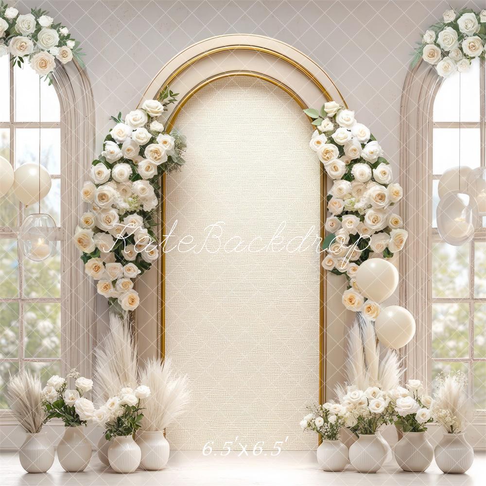 Arco Floral de Boda de Kate Fondo de Ventana de Lino Diseñado por Mini MakeBelieve