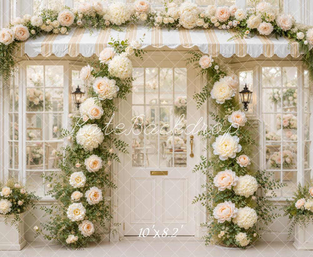 Kate Spring Cream Flower Arch Storefront Awning Printed Backdrop Designed by Emetselch