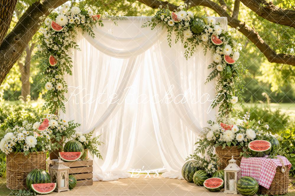 TEST Kate Summer White Drapes Watermelon Floral Arch Printed Backdrop Designed by Emetselch