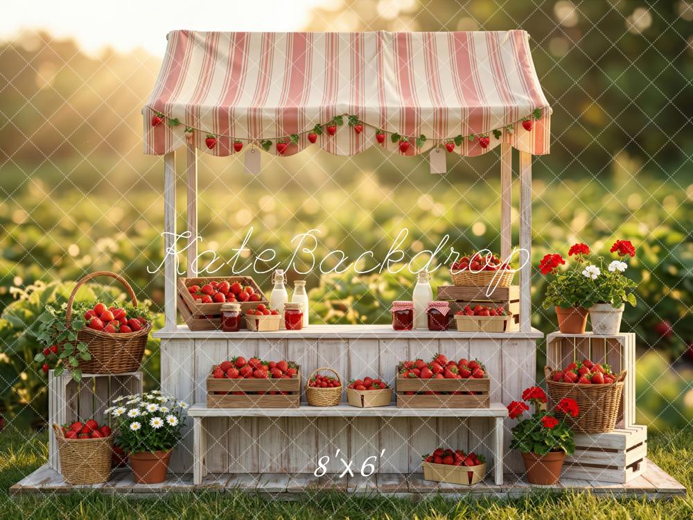 Kate Summer Strawberry Stand Crates Flowers Field Printed Backdrop Designed by Patty Roberts