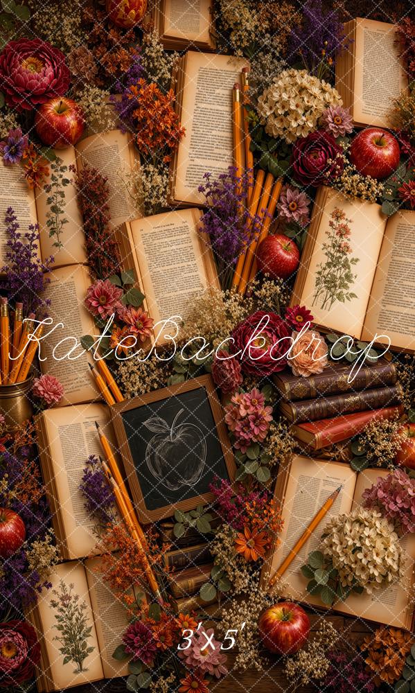 Kate Back to School Botanical Books Apples Flowers Chalkboard Printed Backdrop Designed by Ashley Ward