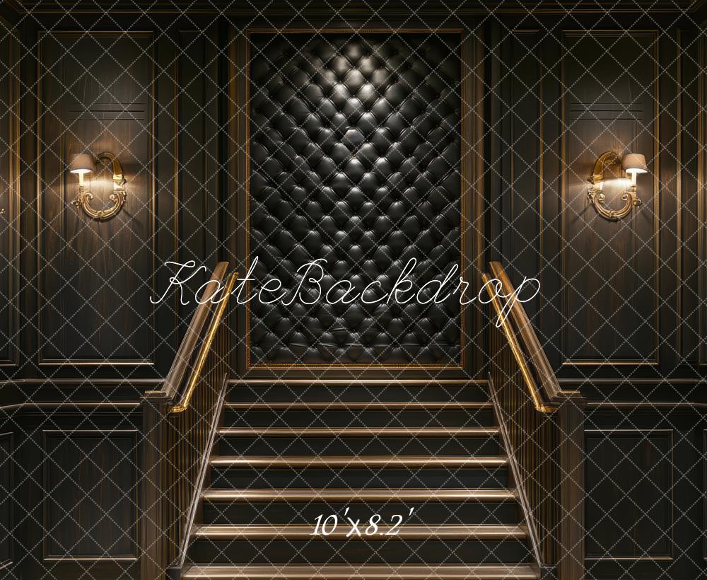 Kate Boudoir Cascading Stairs Black Tufted Wall Backdrop Designed by Mini MakeBelieve