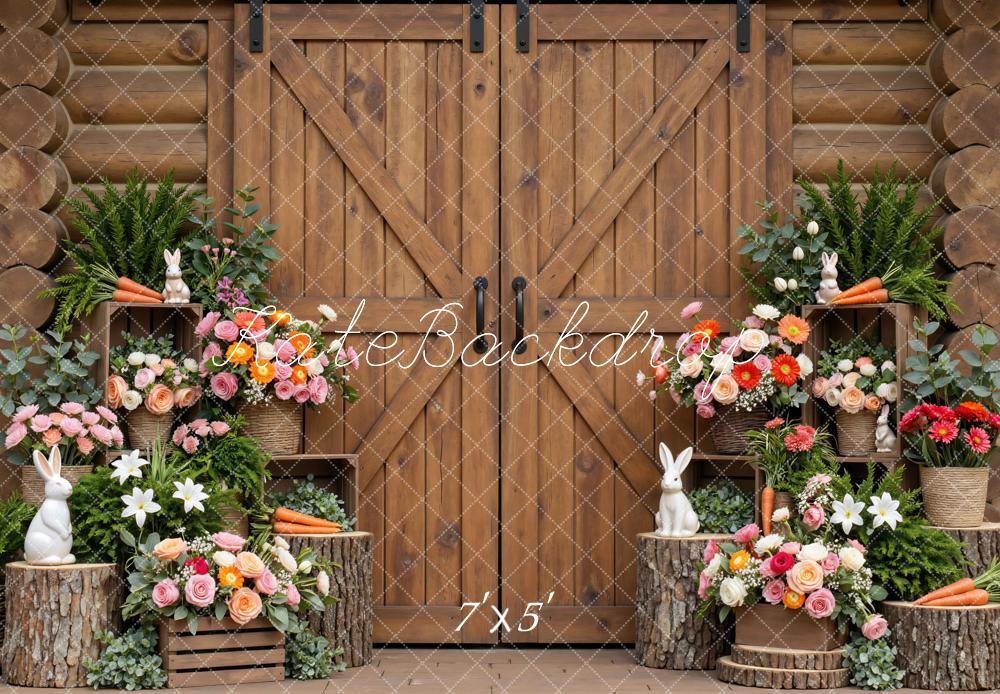 Kate Easter Bunny Rustic Barn Flowers Printed Backdrop Designed by Mini MakeBelieve