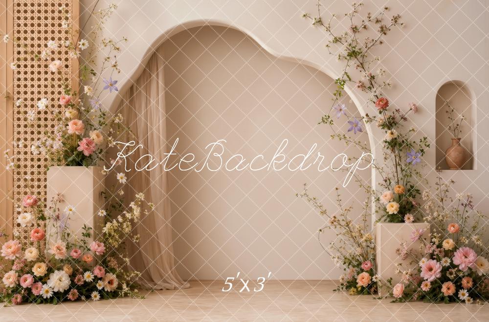 Kate Boho Floral Rattan Arch Woven Printed Backdrop Designed by Ashley Ward