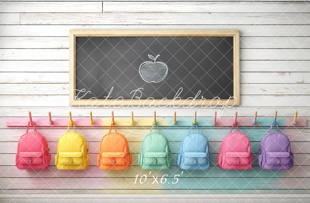 Kate Back to School Chalkboard Rainbow Backpacks Printed Backdrop Designed by Angela Miller