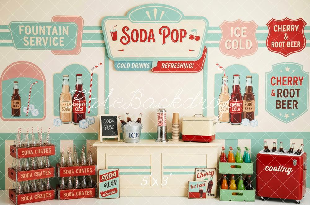 Kate Retro Soda Shop Crates Bottles Cherry Root Beer Printed Backdrop Designed by Patty Roberts