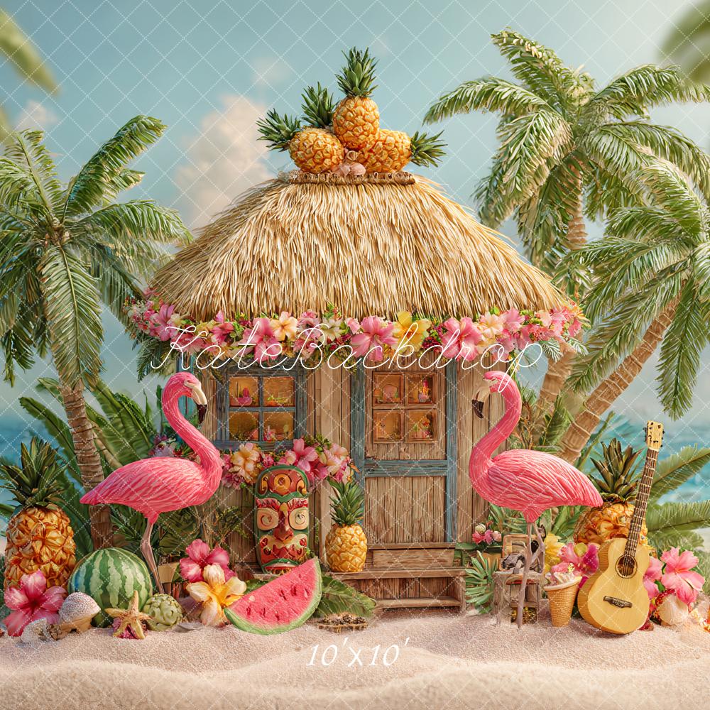 Kate Summer Tropical Flamingo Beach Hut Backdrop Designed by Ashley Paul