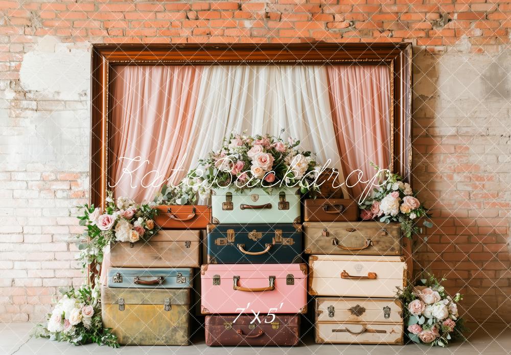 Vintage Suitcase Floral Frame Backdrop