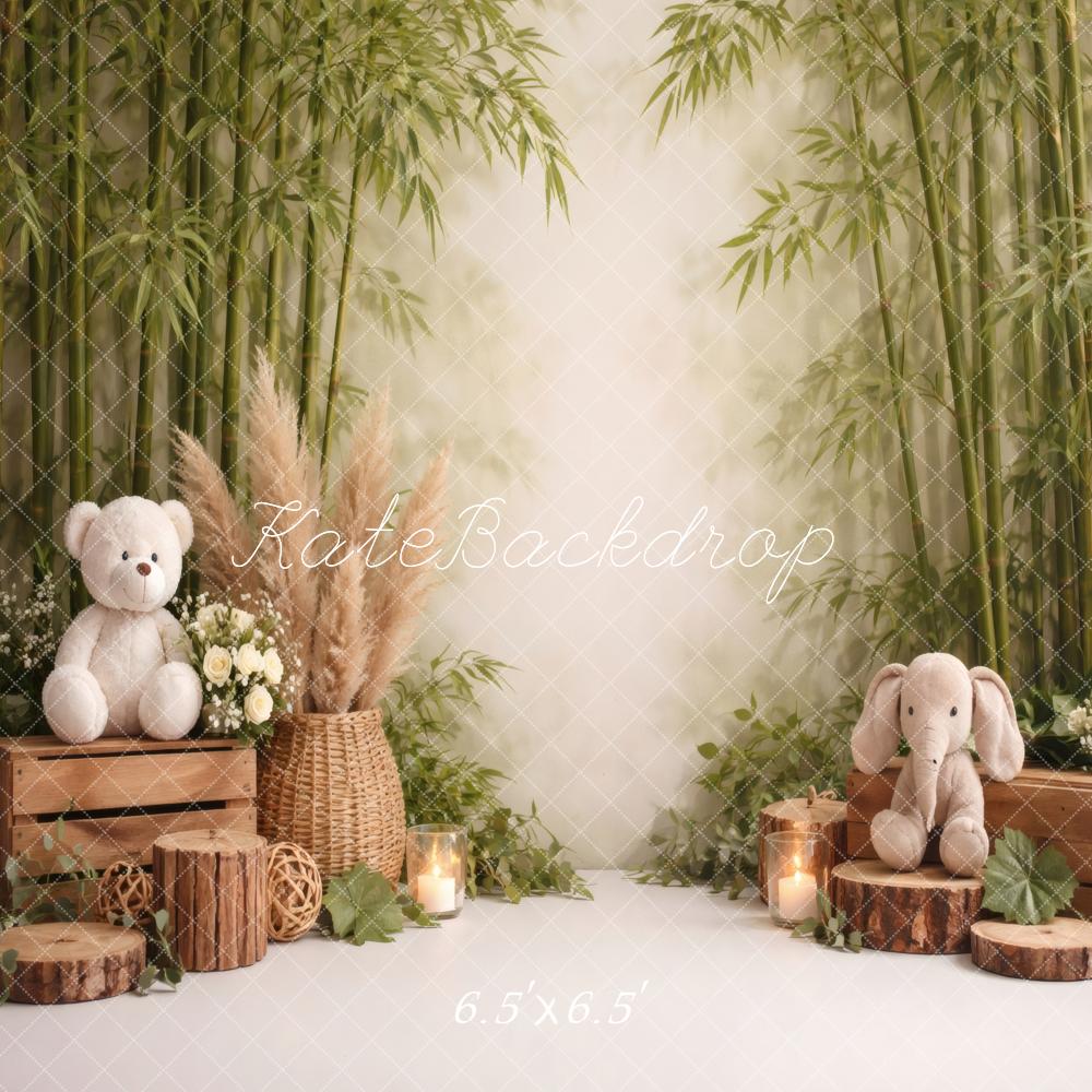 Kate Cake Smash Jungle Bamboo Stuffed Animal Printed Backdrop Designed by Vertigo Productions