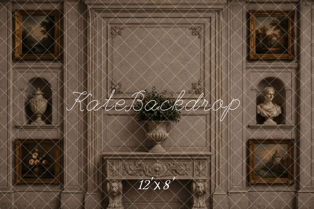 Kate Vintage Wall Fireplace Paintings Sculptures Printed Backdrop Designed by Vertigo Productions