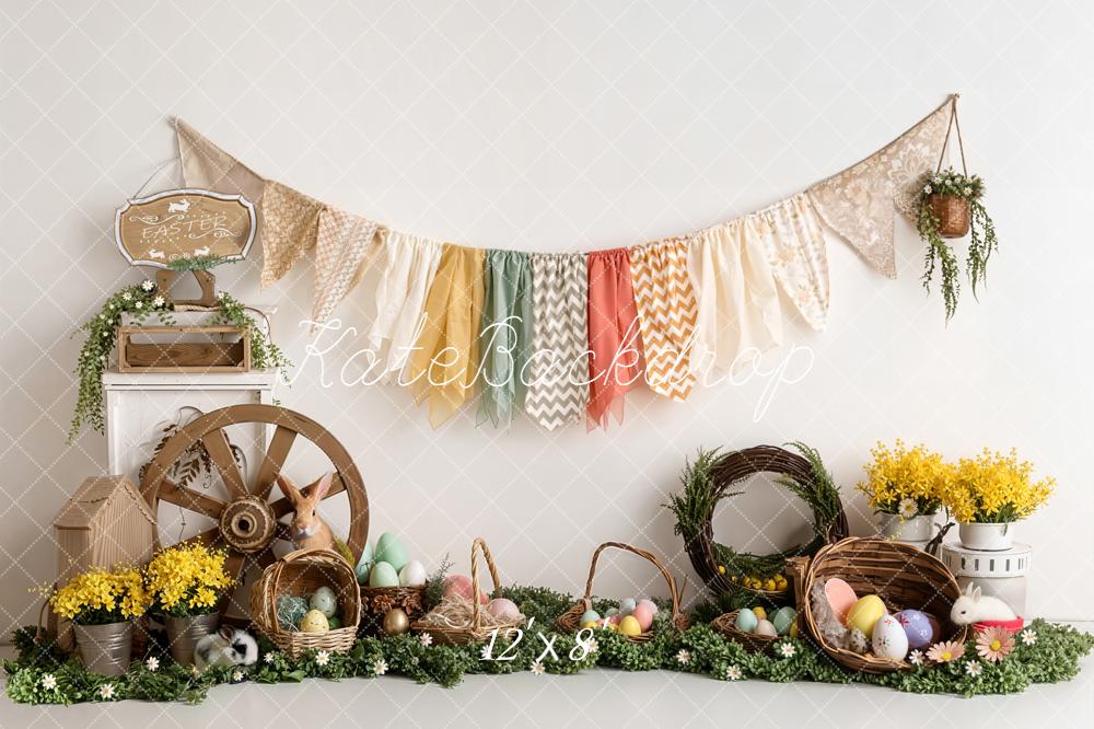 Kate Easter Bunny Eggs Garland Cart Wheel Flowers Backdrop Designed by Emetselch
