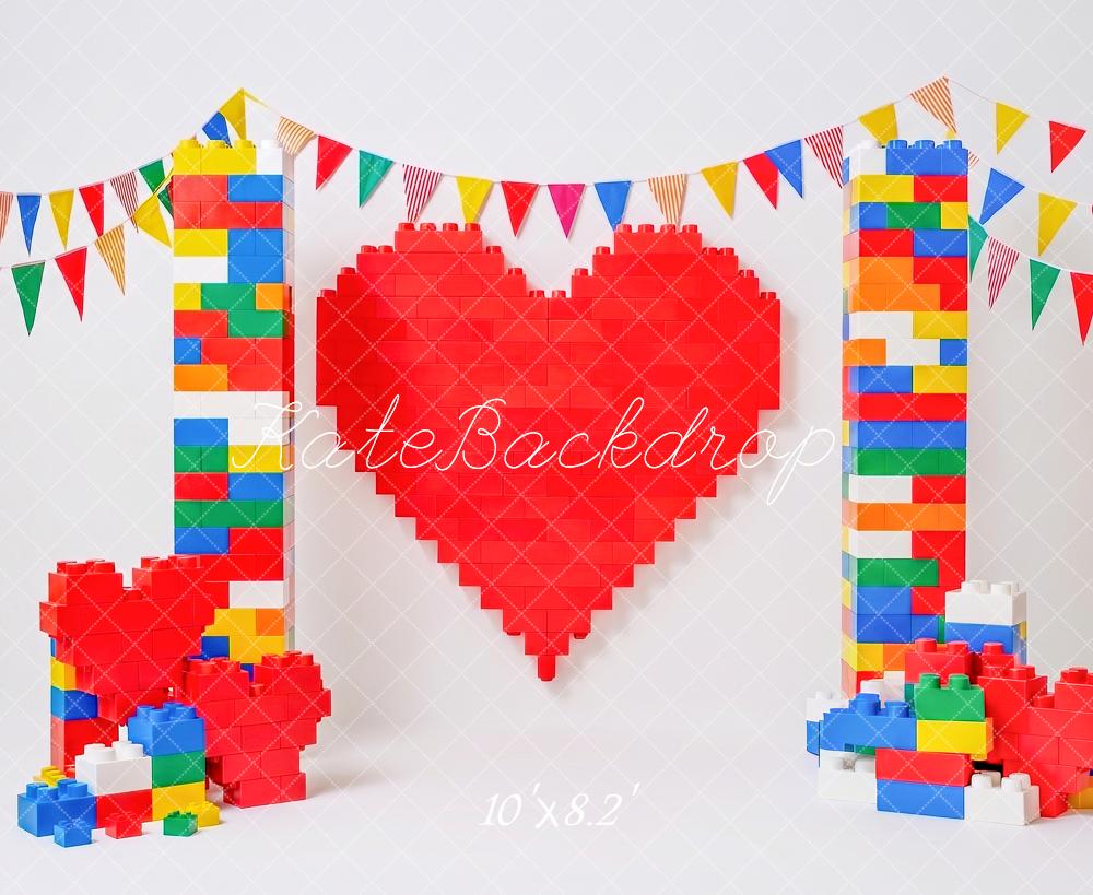 Kate Valentine's Day Colorful Block Heart Bunting Printed Backdrop Designed by Angela Miller