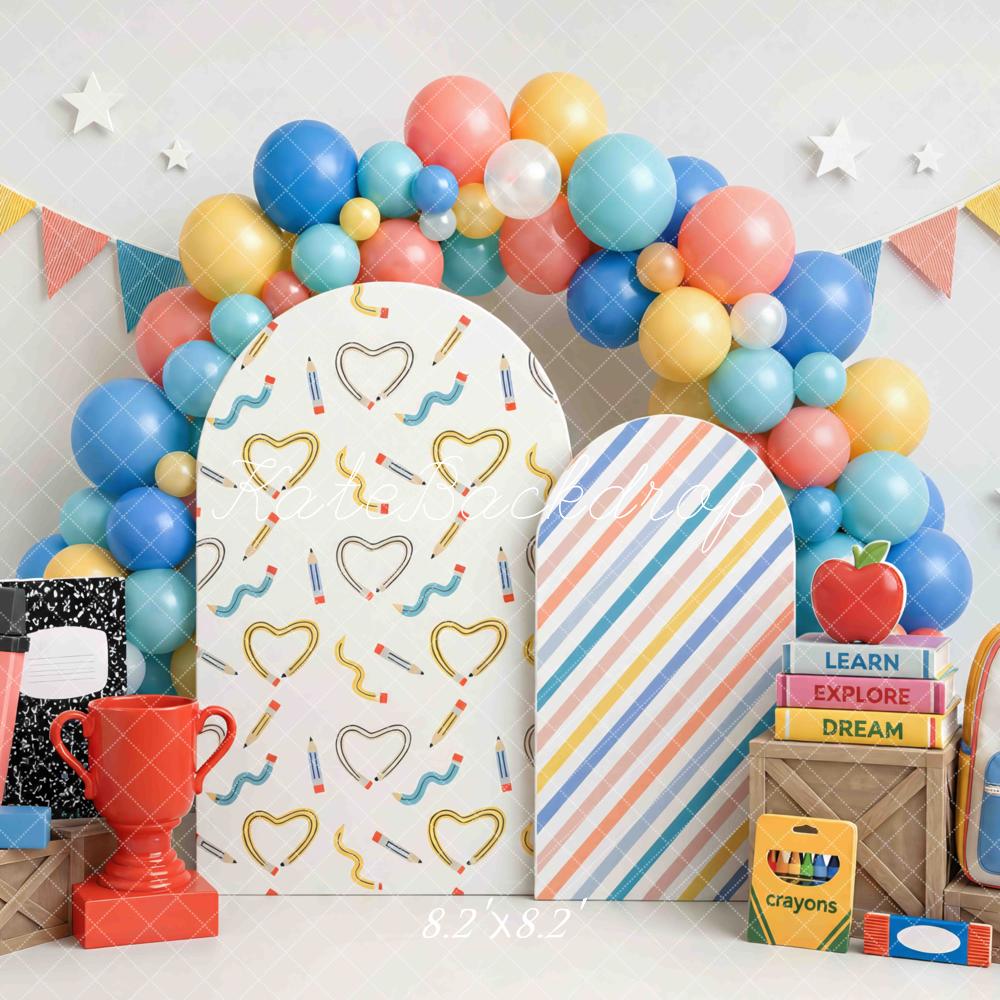 Kate Back to School Balloons Pencil Books Arch Garland Printed Backdrop Designed by Mini MakeBelieve