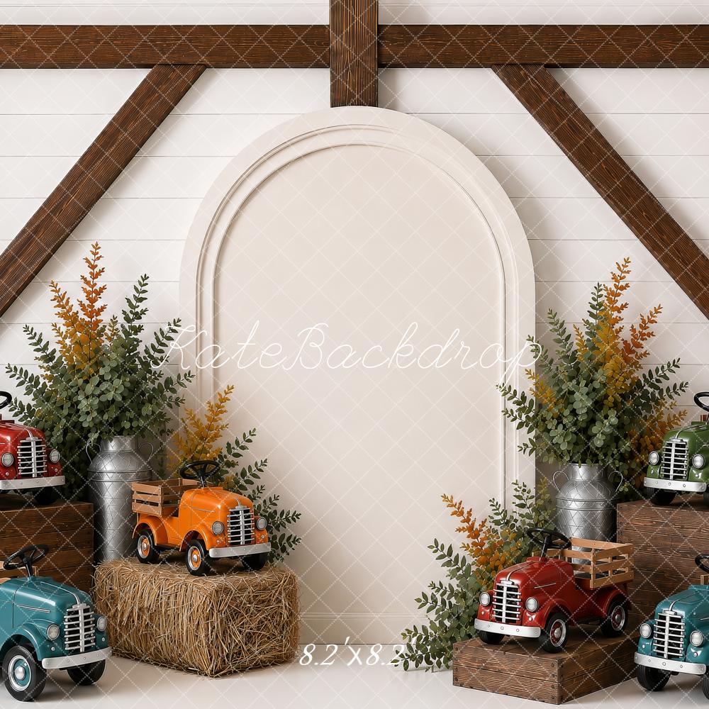Kate Fall Vintage Truck Harvest Farmhouse Hay Bales Printed Backdrop Designed by Shutter Swan Studios