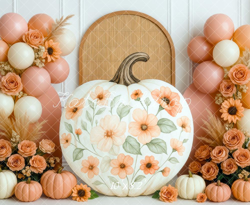 Kate Cake Smash Fall Floral Pumpkin Backdrop Designed by Mini MakeBelieve