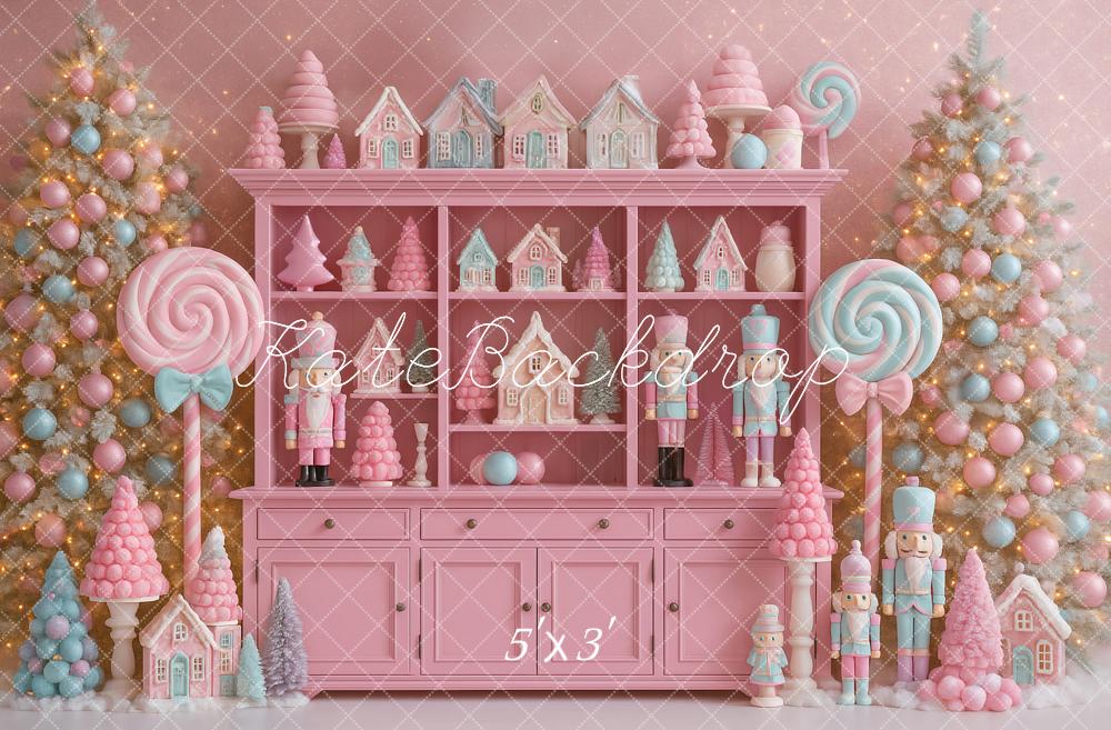 Kate Christmas Tree Cabinet Pink Nutcracker Lollipop Hutch Backdrop Designed by Ashley Paul