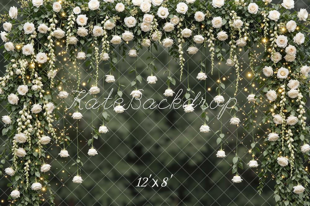 Kate Spring Flower Arch White Roses Greenery Printed Backdrop Designed by Mini MakeBelieve