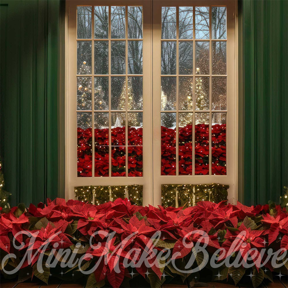 Natale Vintage Giallo Cornice Finestra Verde Sfondo Muro Disegnato da Mini MakeBelieve