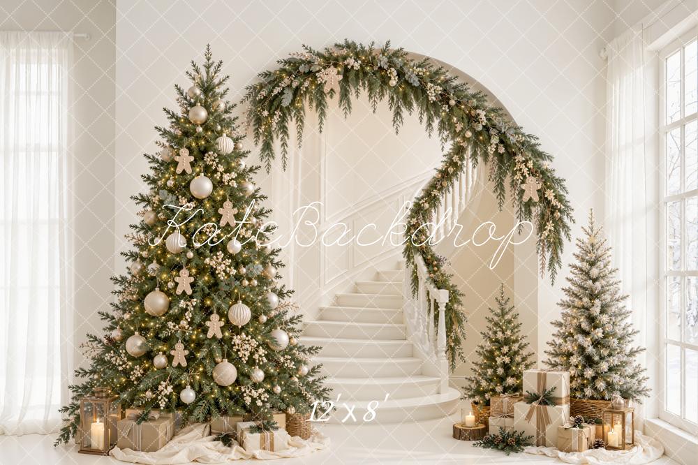 Kate Christmas Tree Staircase Garland Arch Living Room Printed Backdrop Designed by Emetselch