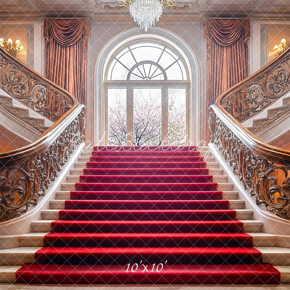 Kate Elegant Red Cascading Stairs Arch Backdrop Designed by Mini MakeBelieve