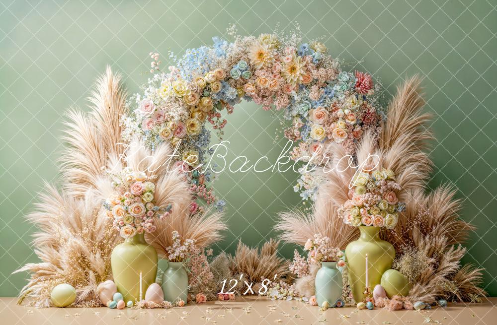 Kate Easter Bunny Flower Arch Pastel Green Backdrop Designed by Emetselch