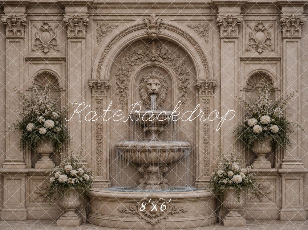 Kate Vintage Stone Fountain Floral Columns Printed Backdrop Designed by Vertigo Productions