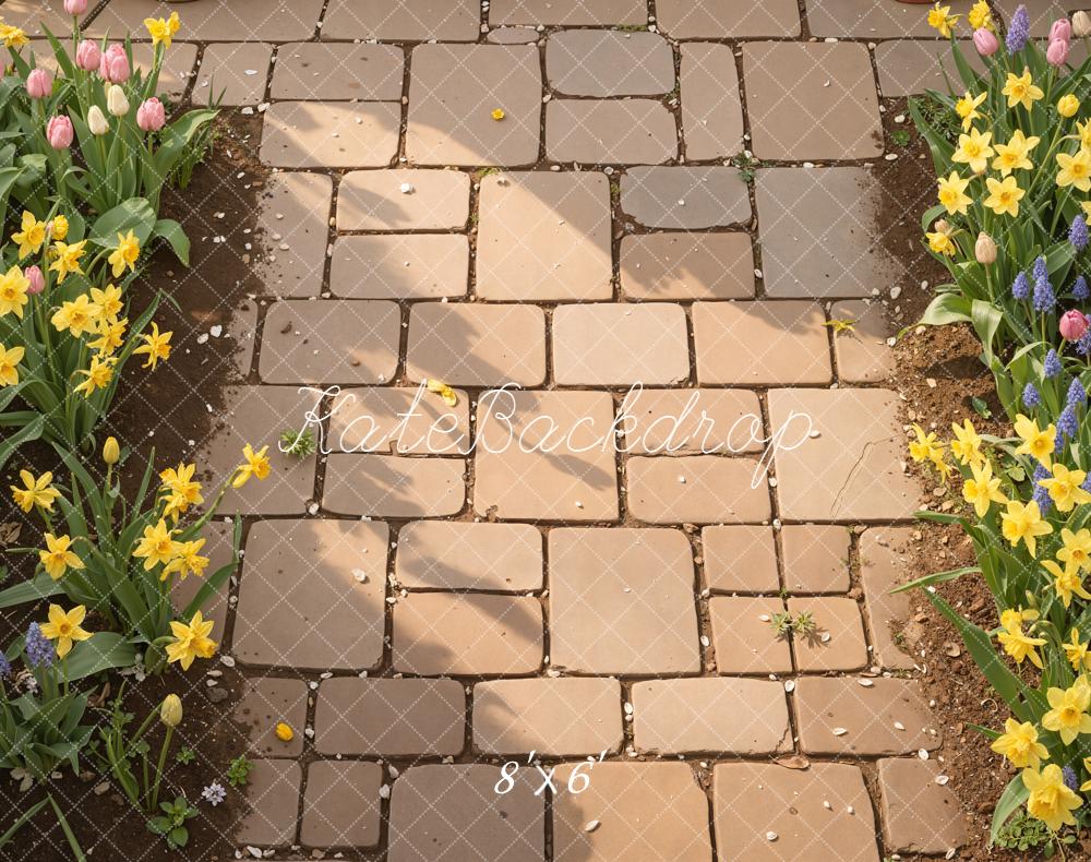 Kate Spring Cobblestone Path Garden Flowers Floor Backdrop Designed by Kate Image