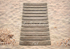 Kate Beach Boardwalk Sand Seashells Starfish Floor Printed Backdrop Designed by Mini MakeBelieve