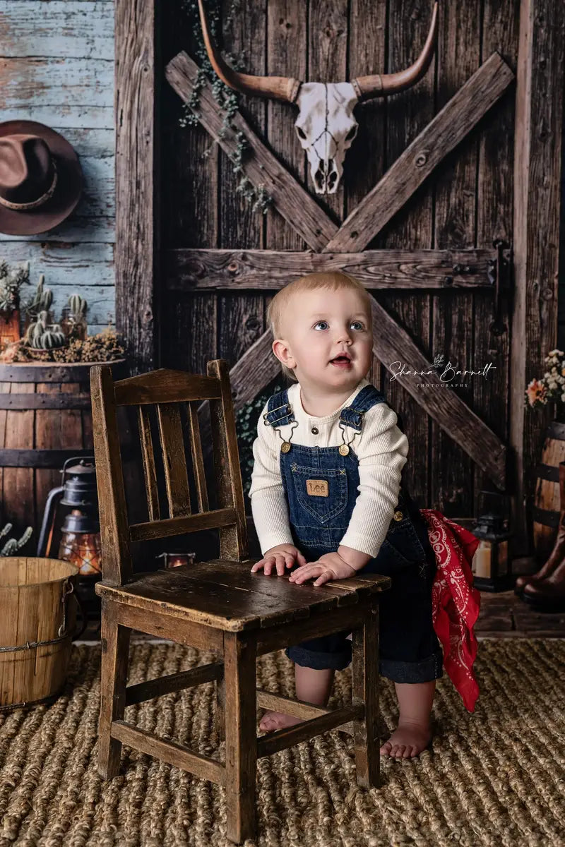 Kate Western Cowboy Rustic Barn Door Backdrop Designed by Emetselch
