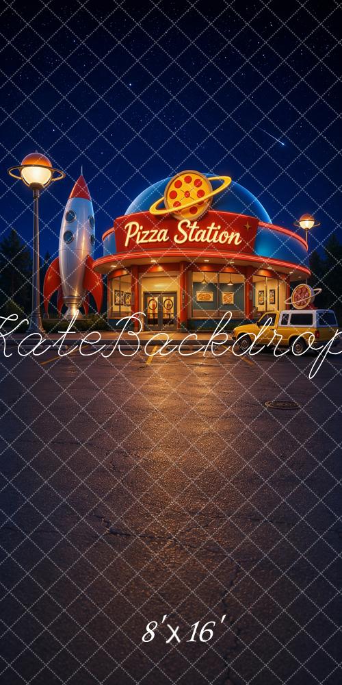 Kate Sweep Space Pizza Station Diner Rocket Printed Backdrop Designed by Ashley Ward