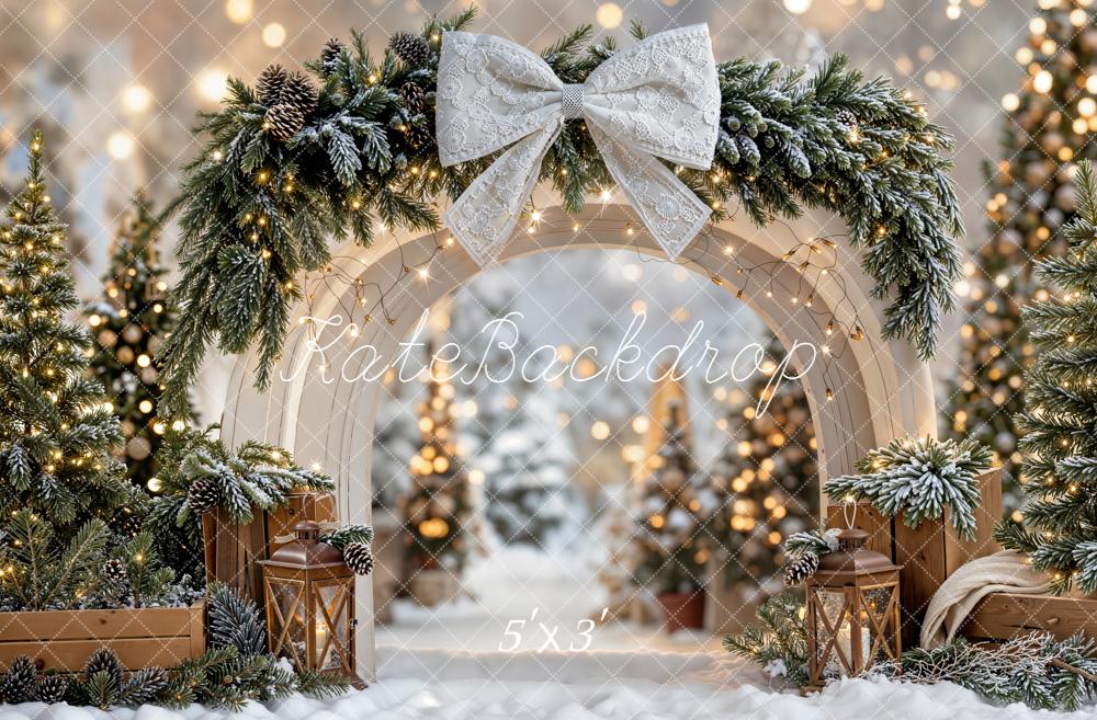 Fondo de Arco de Lazo de Navidad Árboles de Pino Nevados Faroles diseñado por Emetselch